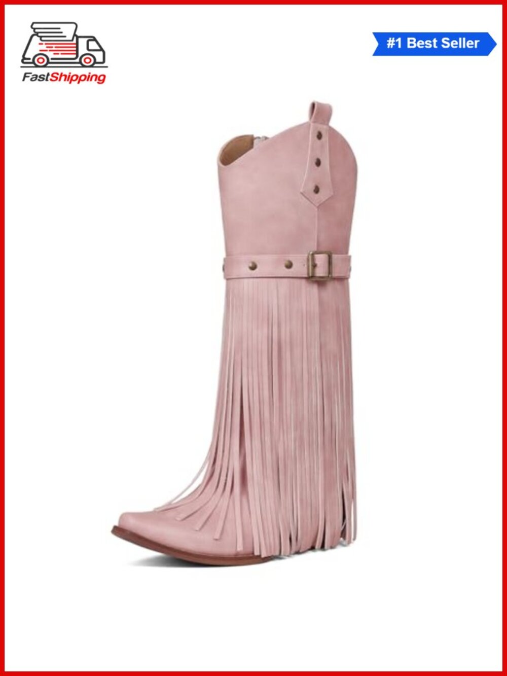 ✨ Western Fringe Suede Cowboy Boots Women Block Heel Knee High